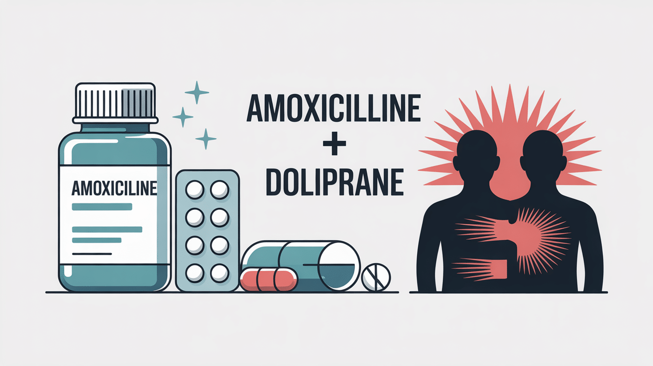 Illustration amoxicilline + doliprane association infection et soulagement