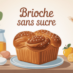 Illustration brioche sans sucre dorée, ingrédients naturels, ambiance saine