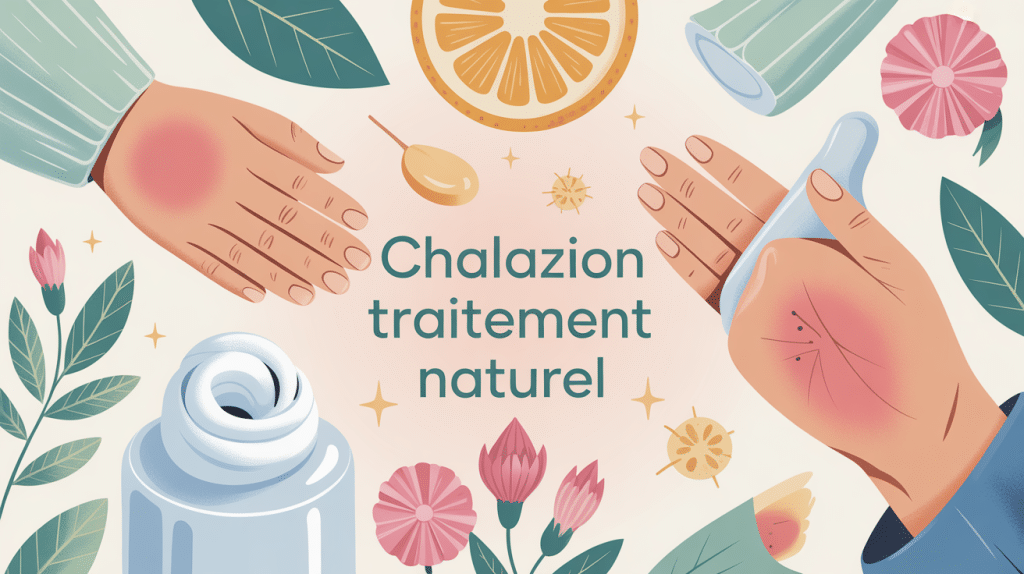 illustration stylisée chalazion traitement naturel compresses et plantes