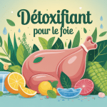 Illustration detoxifiant pour le foie avec plantes et aliments sains