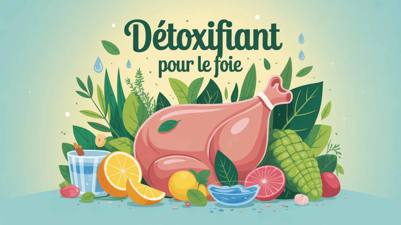 Illustration detoxifiant pour le foie avec plantes et aliments sains