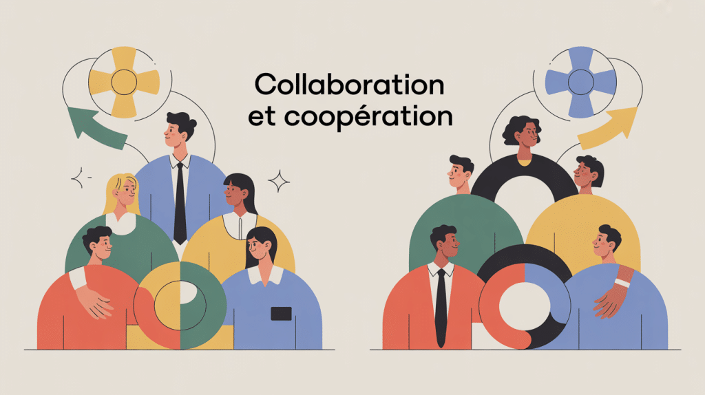 Différence collaboration et coopération visuel professionnel équipe