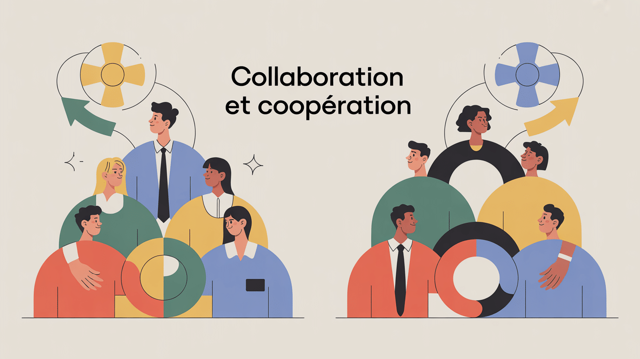 Différence collaboration et coopération visuel professionnel équipe