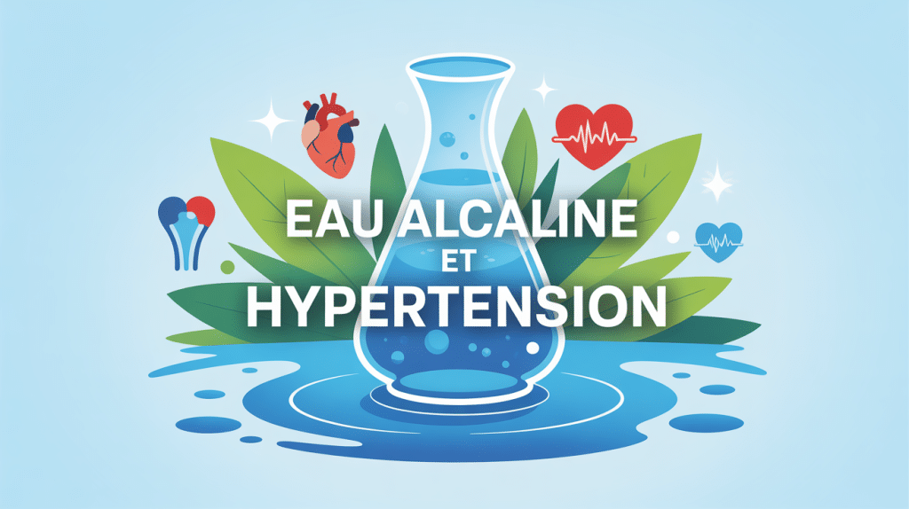 illustration sur eau alcaline et hypertension, carafe et symboles cœur