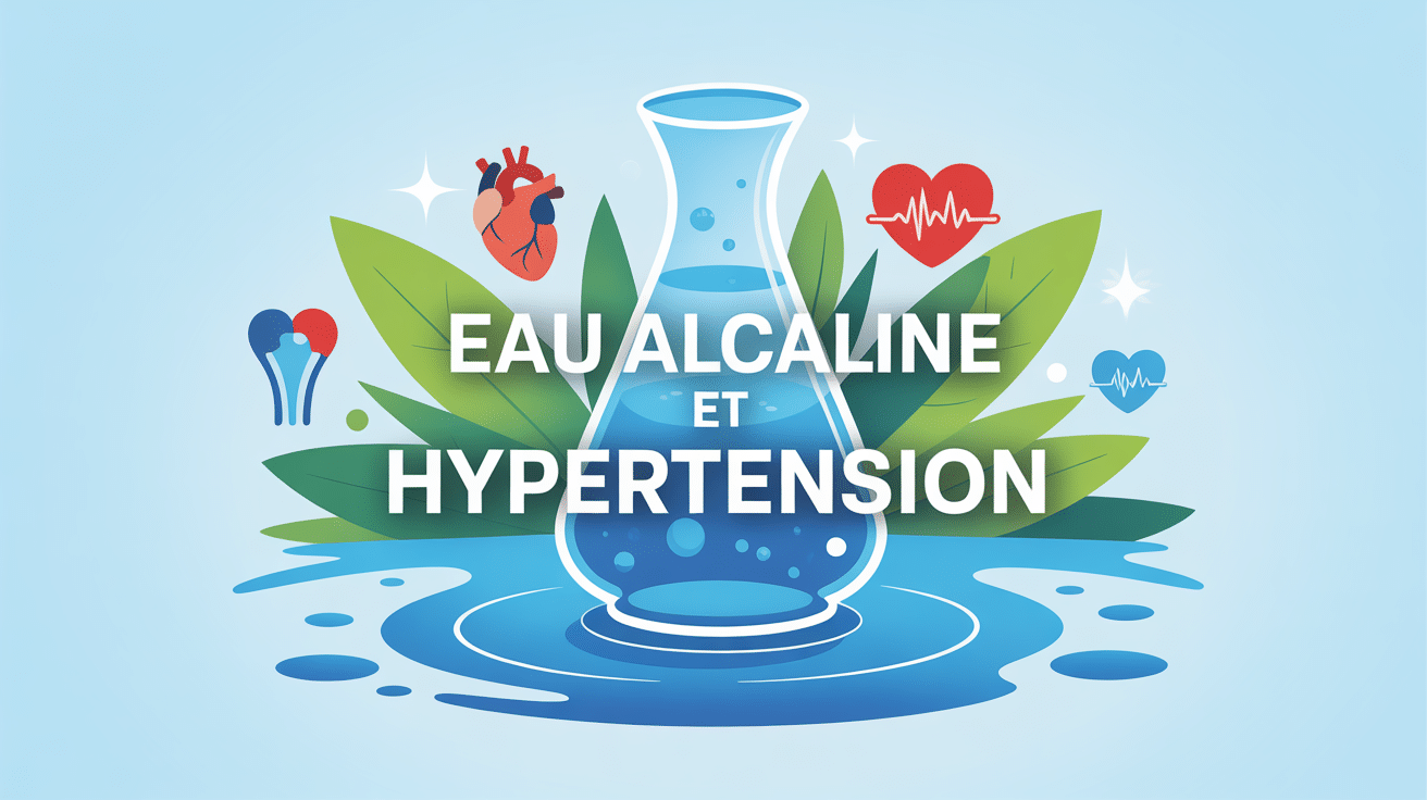 illustration sur eau alcaline et hypertension, carafe et symboles cœur
