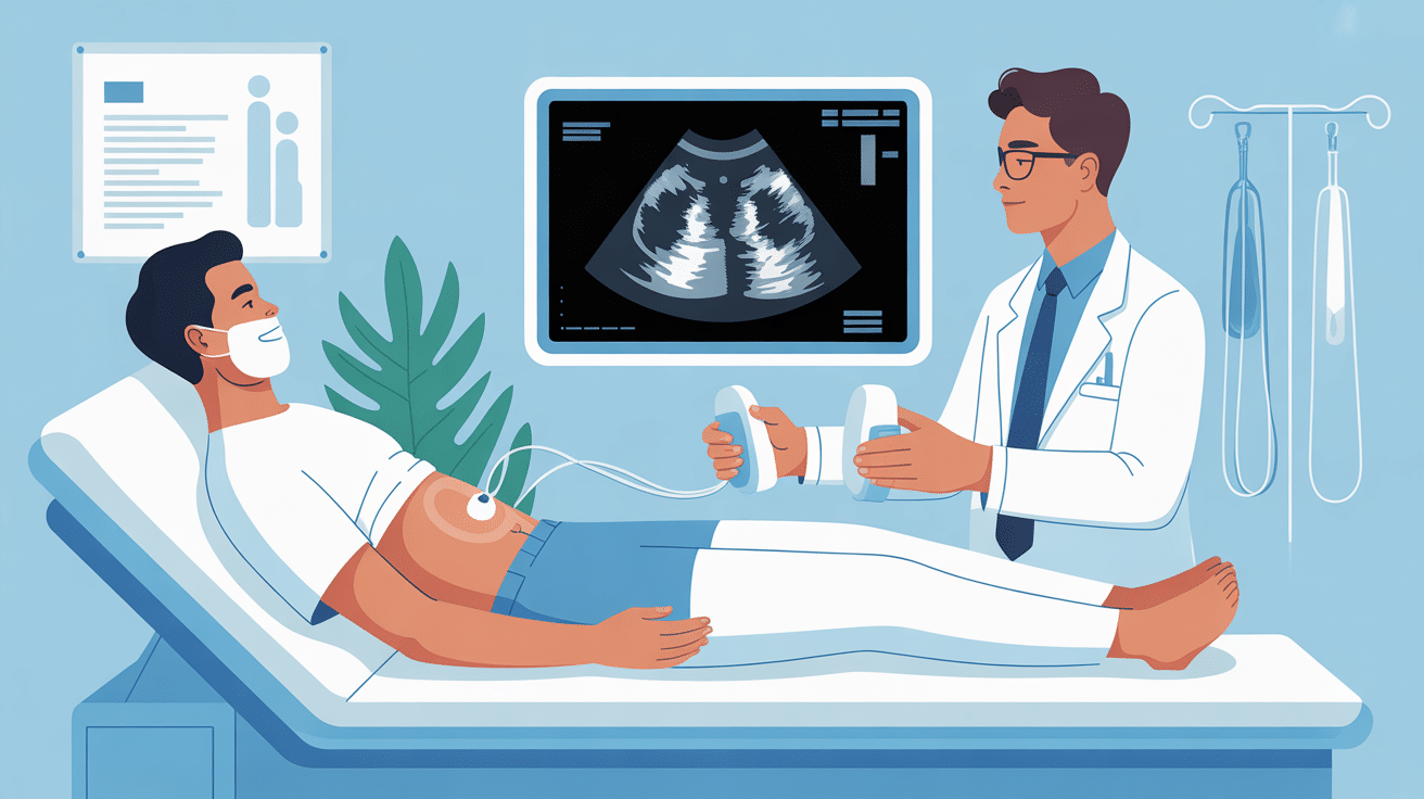 illustration médicale échographie inguinale ambiance rassurante