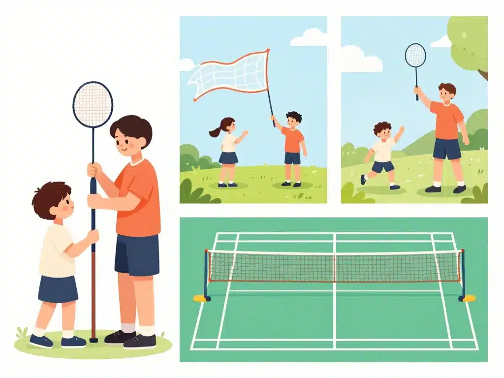 illustration hauteur filet badminton enfants extérieur
