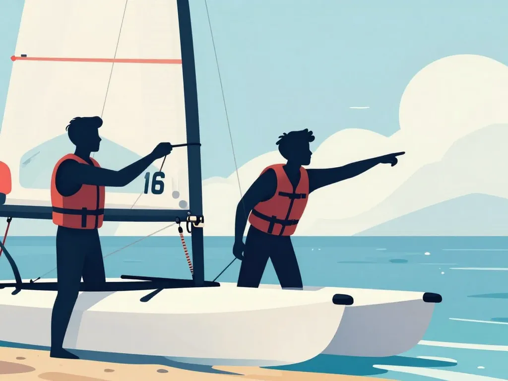 hobie catamaran 16 débuter en sécurité, équipe sur la plage