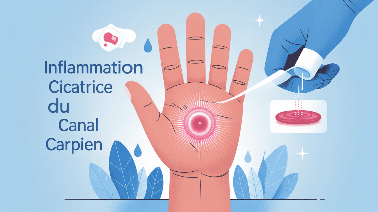Illustration inflammation cicatrice canal carpien main stylisée
