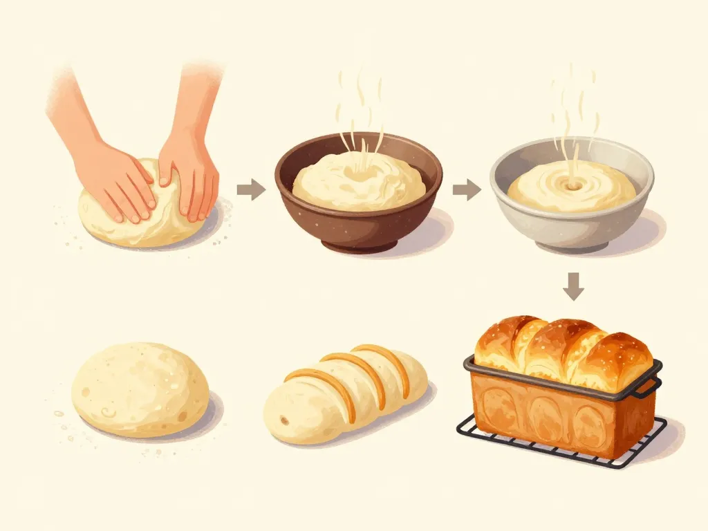Étapes visuelles préparation brioche sans sucre, pétrissage, cuisson
