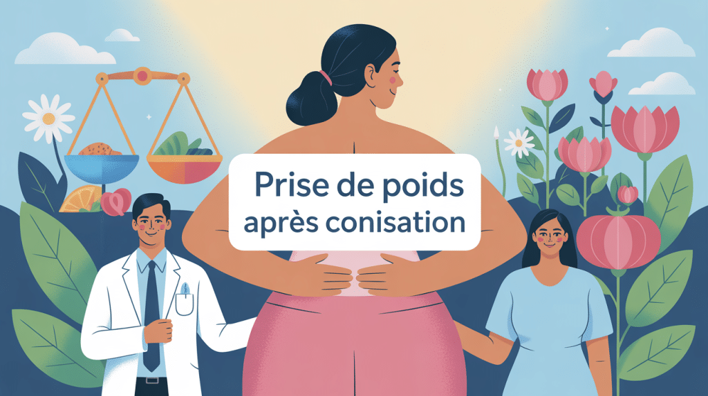 image douce prise de poids apres conisation femme et médecin