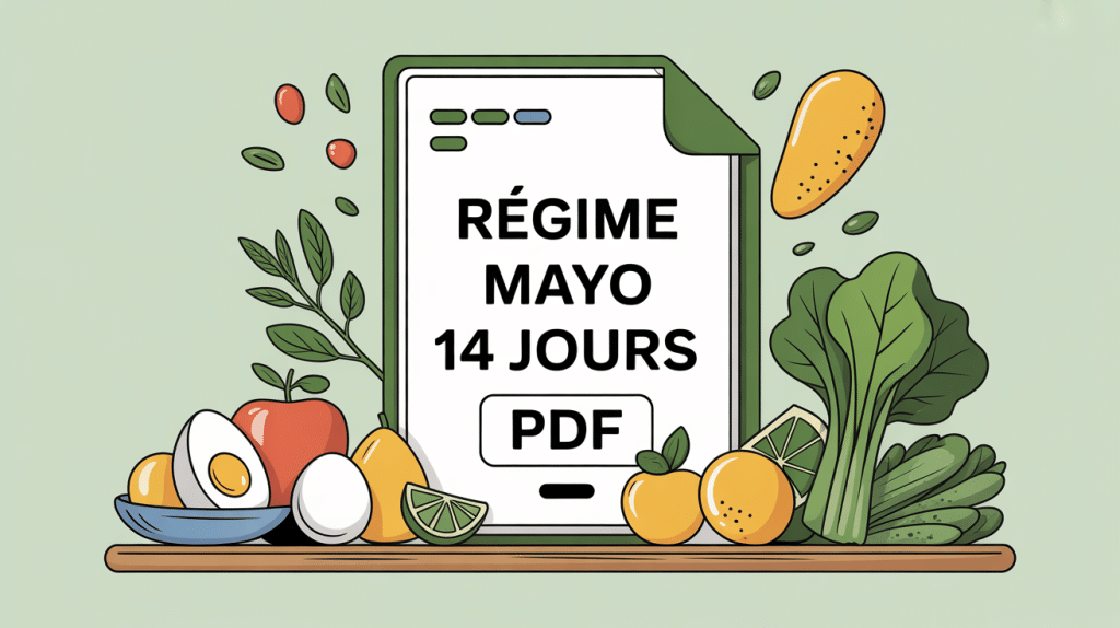 Illustration PDF regime Mayo menu 14 jours avec aliments autorisés