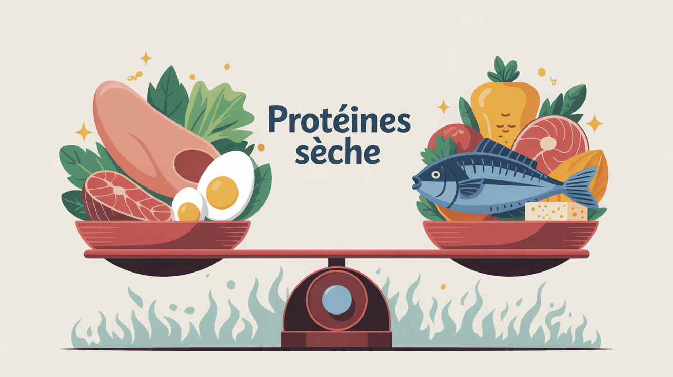 seche et proteine visuel balance entre aliments et silhouettes sportives