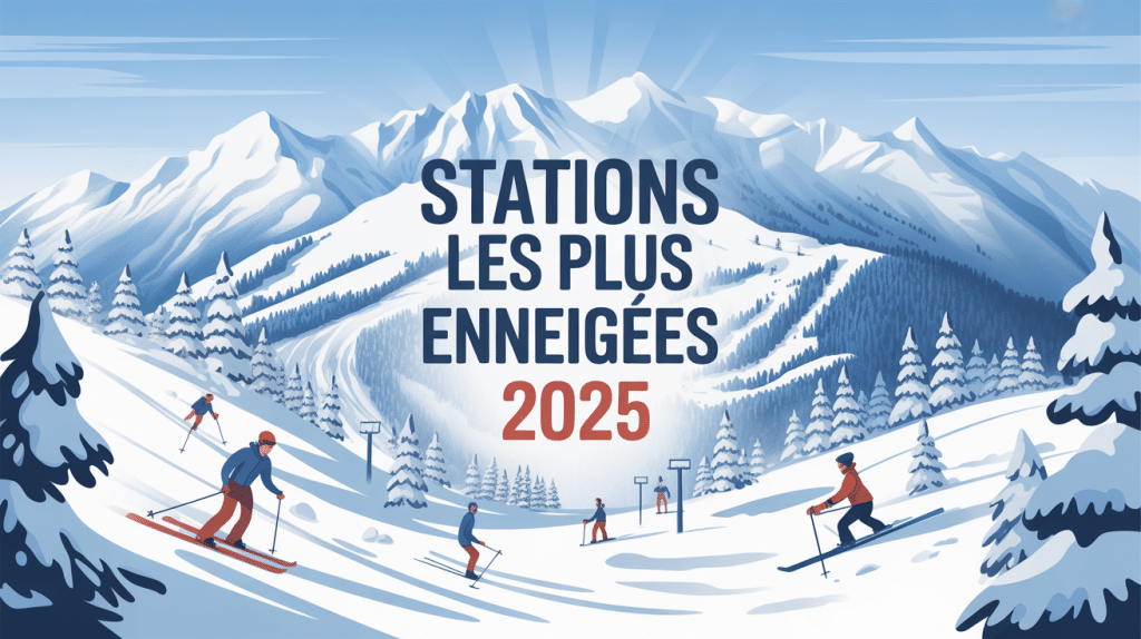 Station les plus enneigées 2024 illustration montagne skieurs