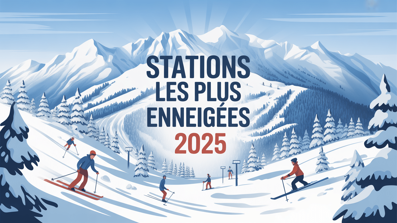 Station les plus enneigées 2024 illustration montagne skieurs
