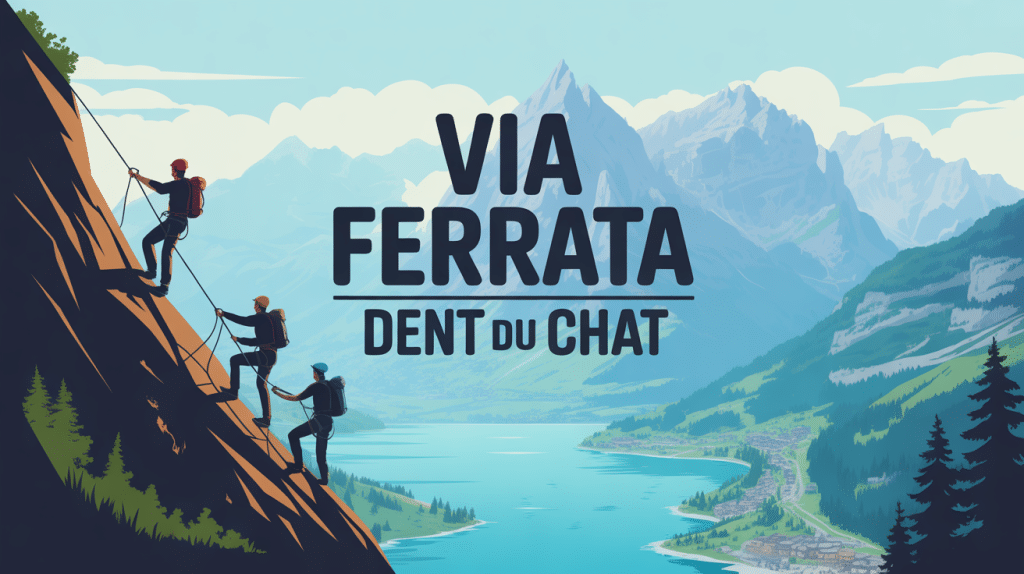 vue globale via ferrata de la dent du chat sur le lac du Bourget