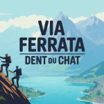 vue globale via ferrata de la dent du chat sur le lac du Bourget