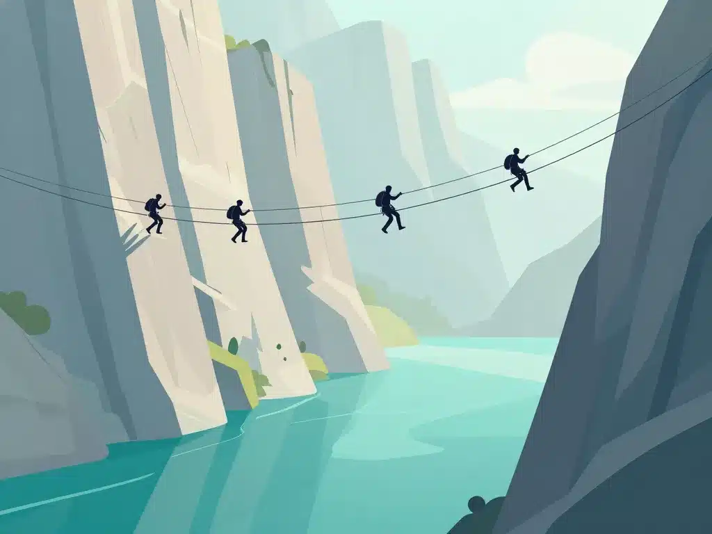 randonneurs sur la via ferrata de la dent du chat panorama vertical