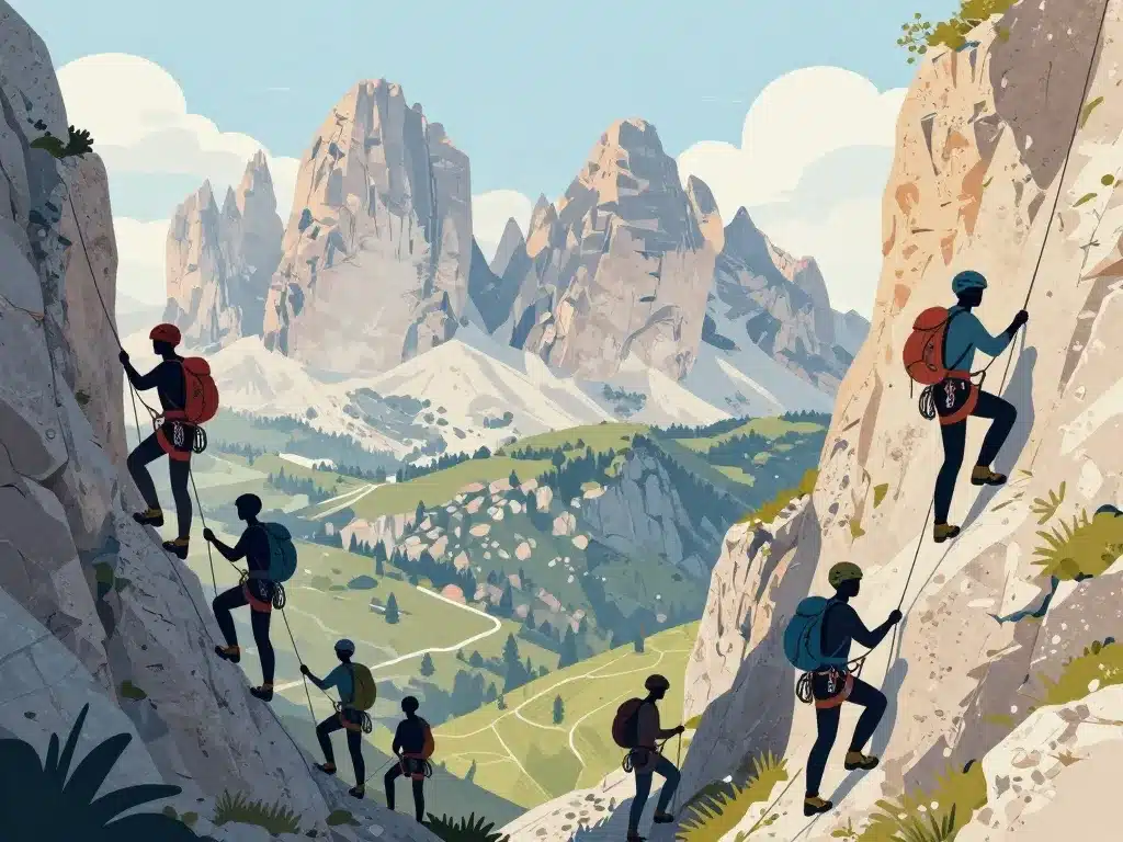 via ferrata Dolomites niveaux grimpeurs panoramas montagne