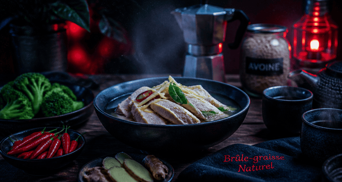 aliments brûle graisse bol poulet thé vert gingembre brocolis