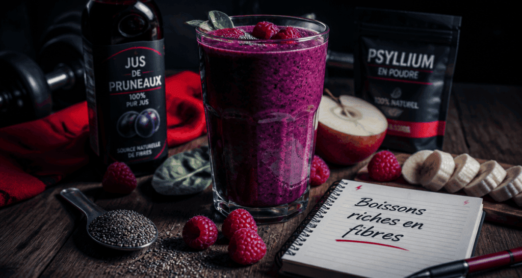 boisson riche en fibre smoothie violet et ingrédients frais