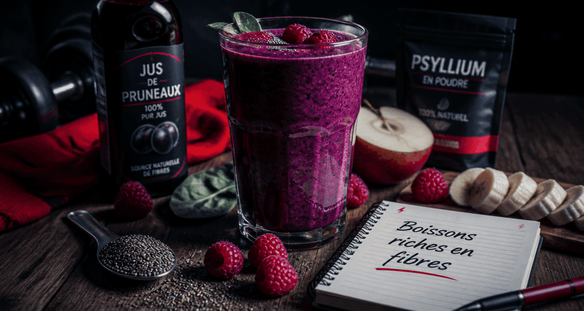 boisson riche en fibre smoothie violet et ingrédients frais