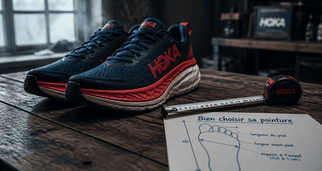 comment taille hoka chaussures sur table avec mètre ruban