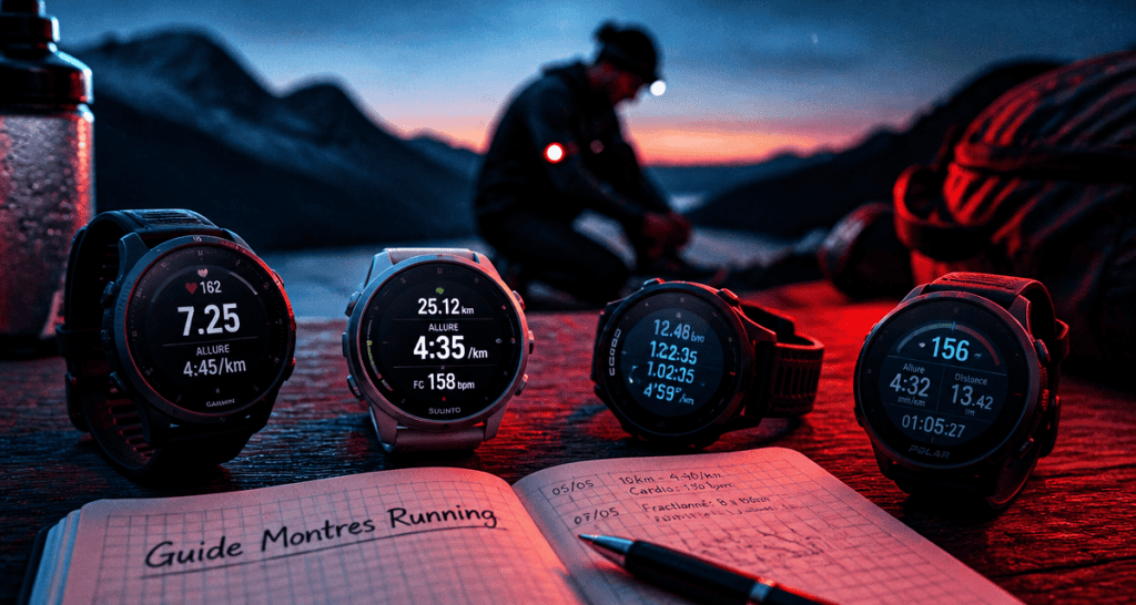 comparatif montre running sur table avec coureur