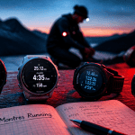 comparatif montre running sur table avec coureur