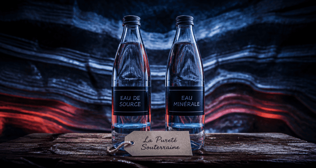eau minerale ou eau de source deux bouteilles sur table