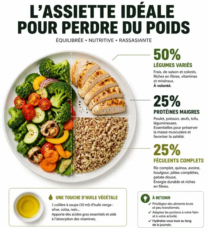 Infographie de l'assiette idéale pour un plan alimentaire pour perte de poids