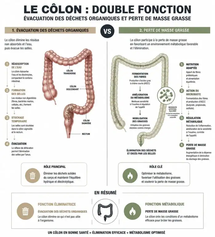 Infographie explicative sur le nettoyage du côlon et la perte de poids réelle