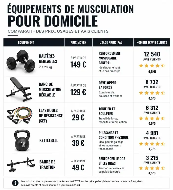 Comparatif des meilleurs équipements pour musculation à domicile