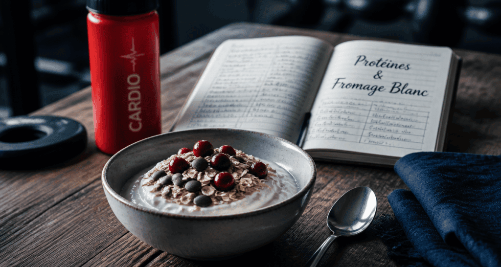 fromage blanc protéiné bol toppings gourde carnet