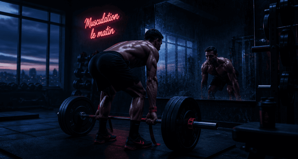 musculation le matin homme athlétique barre