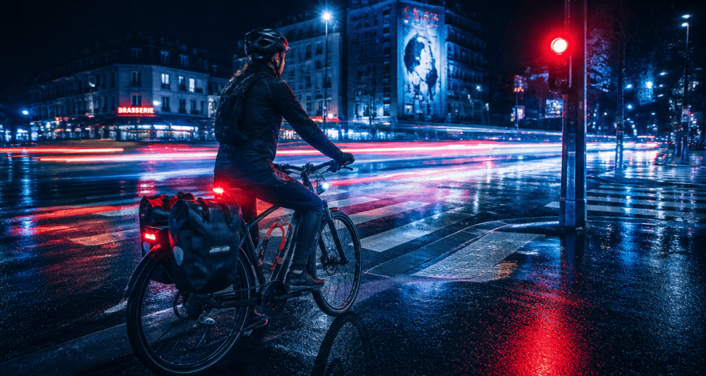 Cycliste avec velo accessoire sécurité en ville