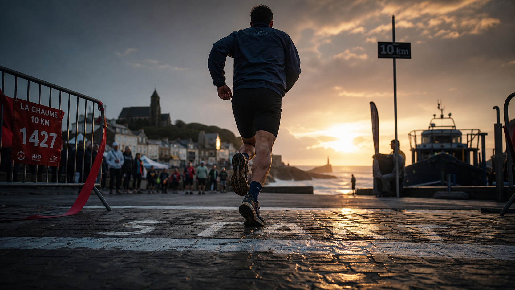 10 km de la chaume 2025 : coureur au départ au bord de mer