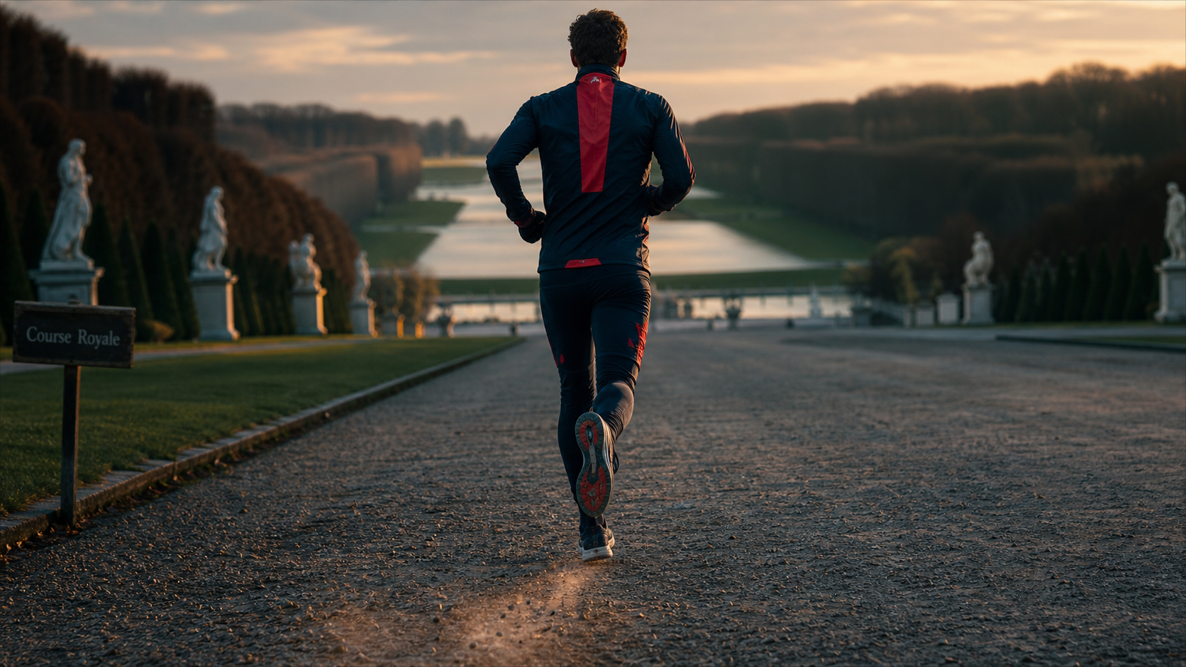 15 km de Versailles, coureur sur allées du château, parcours royal