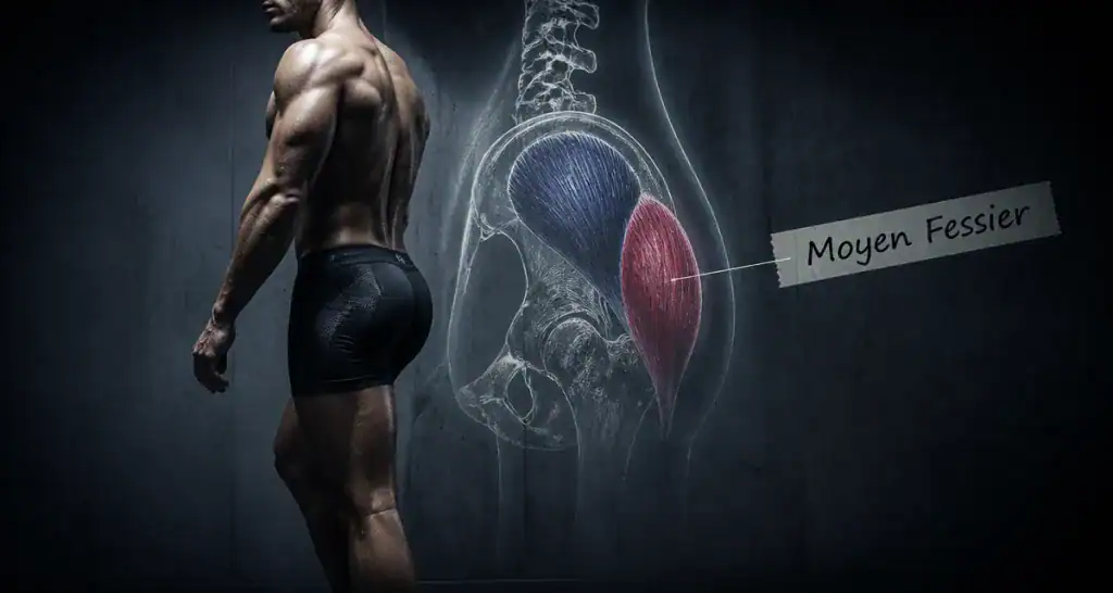 anatomie du moyen fessier chez un athlète, schéma et muscles