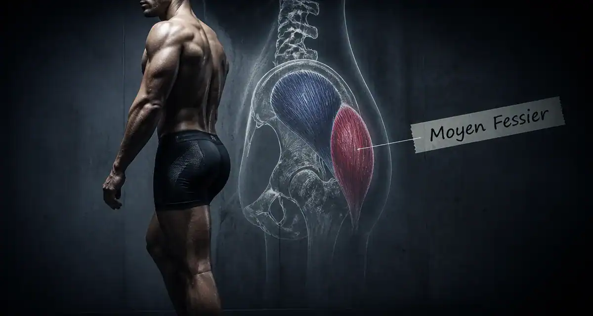 anatomie du moyen fessier chez un athlète, schéma et muscles