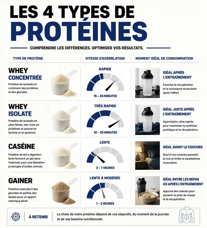 Infographie comparative des types de protéines pour la prise de masse
