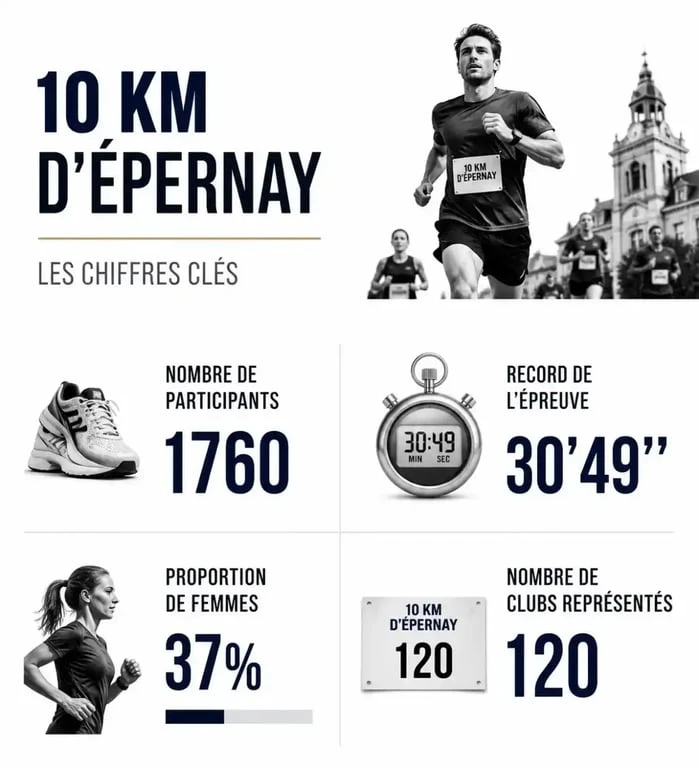 Infographie des statistiques clés des 10 km d'Épernay 2025