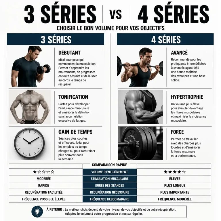 Comparatif 3 ou 4 séries muscu pour optimiser la prise de masse et la force musculaire