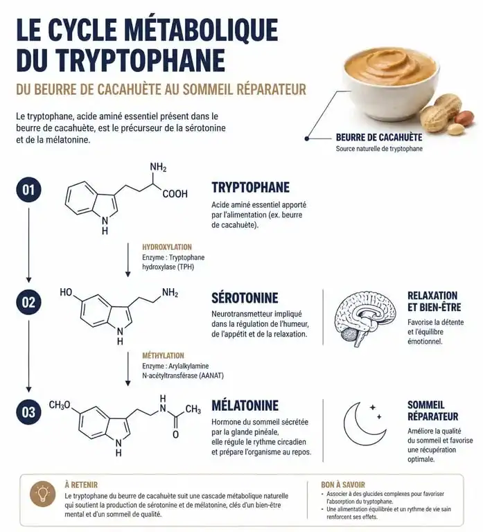Infographie sur les bienfaits du beurre de cacahuète le soir et son impact sur le sommeil