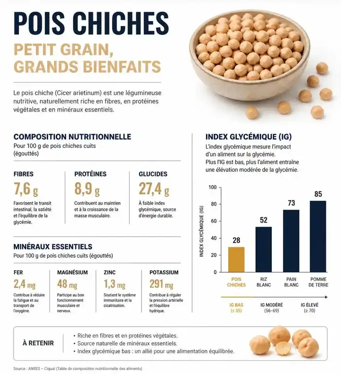 Infographie des bienfaits nutritionnels et santé des pois chiches