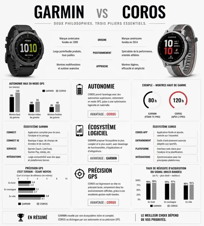 Comparatif des montres de sport Coros vs Garmin : autonomie, écosystème et précision GPS