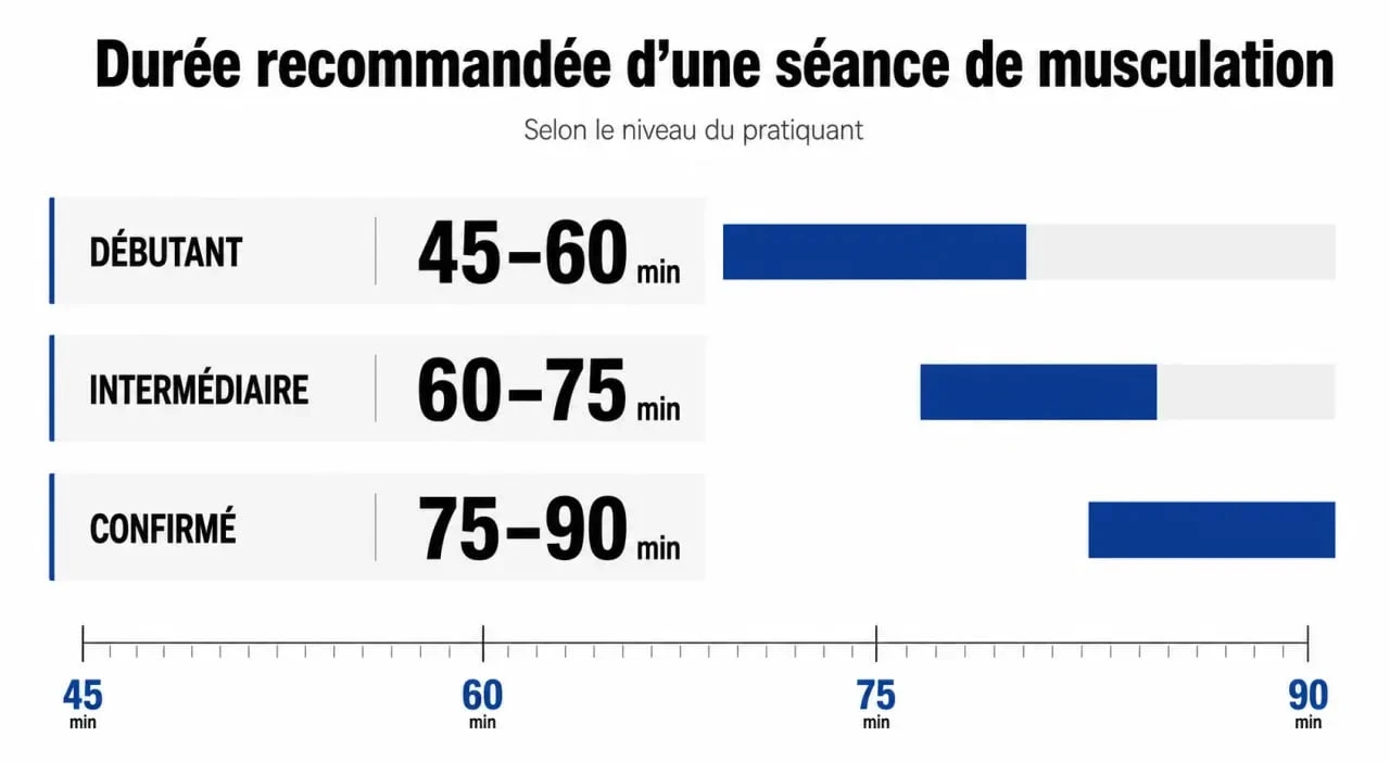 Infographie durée séance musculation selon le niveau d'expérience
