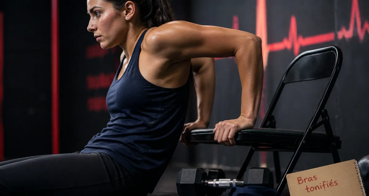 Femme musculation bras : dips sur chaise pour tonifier triceps