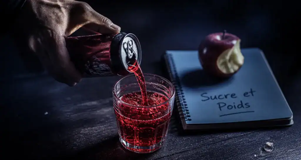 le sucre fait il grossir soda et pomme sur table