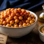 les bienfaits des pois chiches en bol avec houmous et huile d’olive